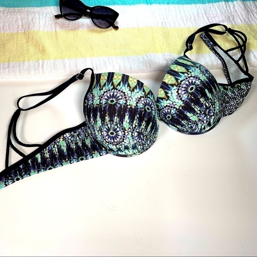 Heat pushup structured bikini top black turquoise lime XL